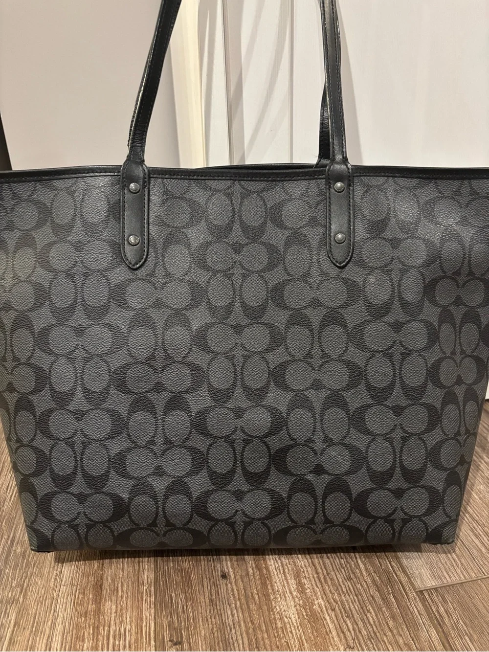 Coach Reversible City Tote in signature black and grey